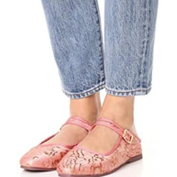Women's Free People Evie Mary Jane Pink Brocade Lace Convertible Flats In Pink - Picture 15 of 15